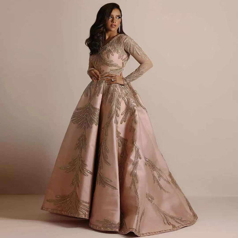 Damen Glamouröses Abendkleid mit schimmernden Pailletten und tiefem V-Ausschnitt Drune
