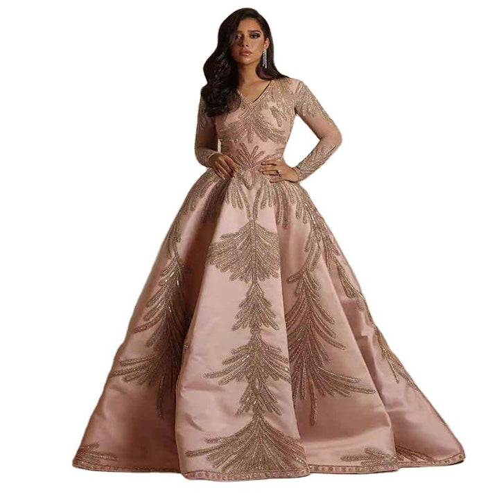Damen Glamouröses Abendkleid mit schimmernden Pailletten und tiefem V-Ausschnitt Drune