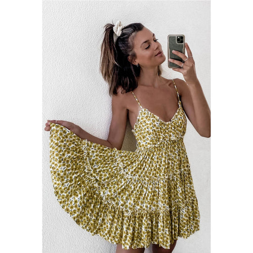 Damen Sommerliches Rüschenkleid mit verstellbaren Trägern und fließendem Schnitt Drune