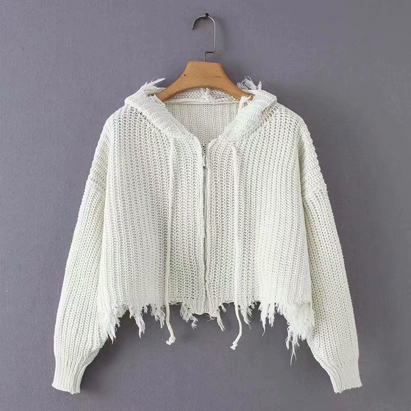 Damen Grobstrick Hoodie mit offener Vorderseite und Kordelzug Drune