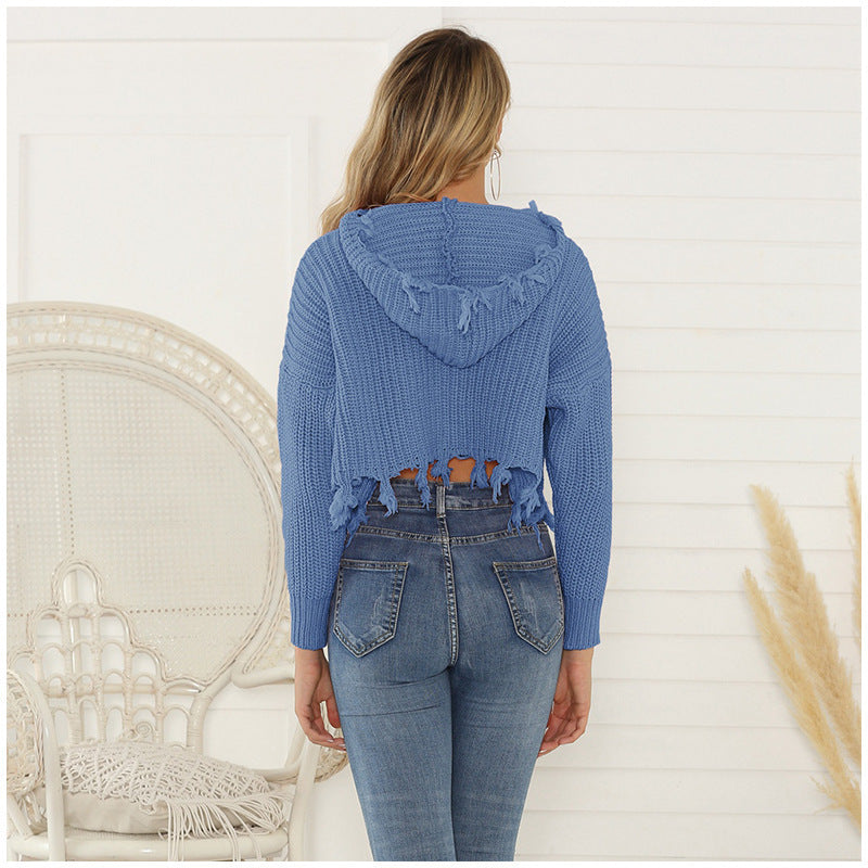 Damen Grobstrick Hoodie mit offener Vorderseite und Kordelzug Drune