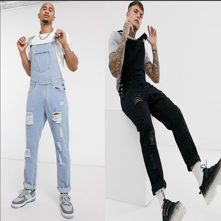 Herren Denim-Latzhose mit lässigen Destroyed-Details Drune