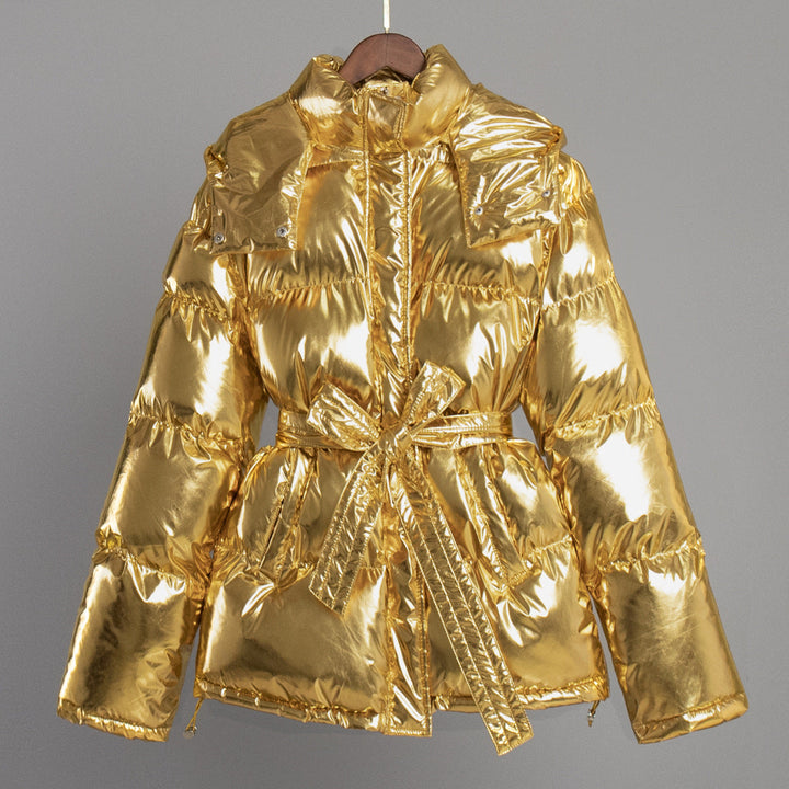 Drune | Cooler Glänzender Kapuzen Pufferjacke