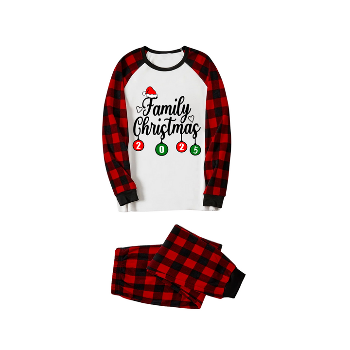 Drune | Weihnachtsfamilien passende Familienpyjama-Set - Weißes Oberteil, Rote Hose, Karomuster