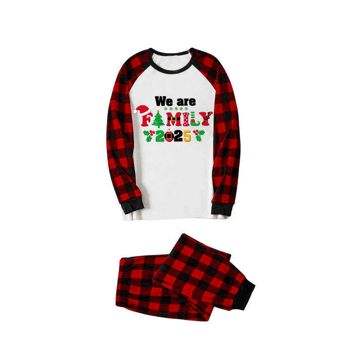 Drune | We Are Family 2025 Bedrucktes Rot Schwarz Kontrast Ärmel Top Und Karotten Hose Familie passende Weihnachten Pyjama Sets