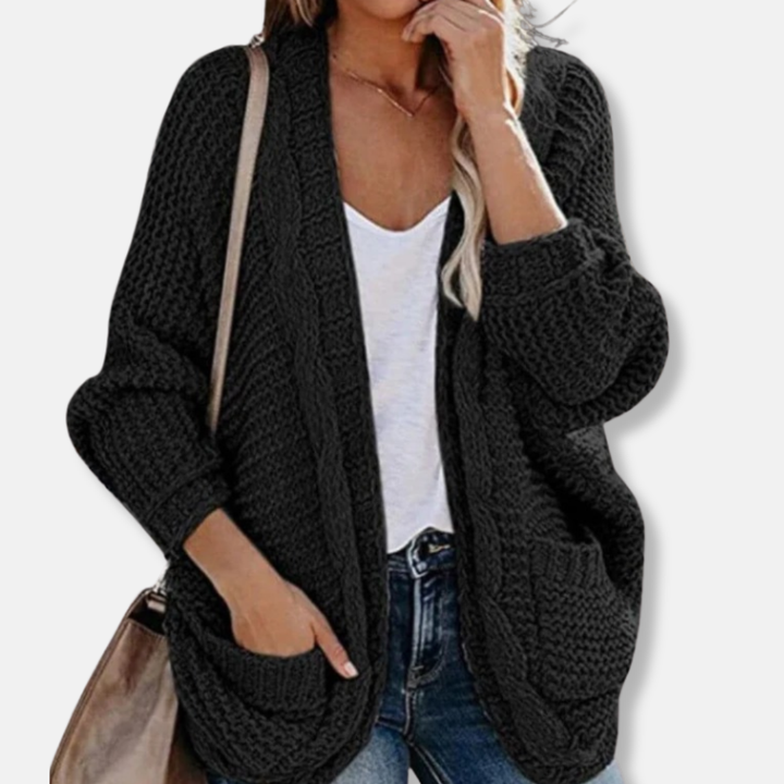 Drune | Woll Übergroßer Cardigan - Gerippter Offener Fronttaschen Cardigan