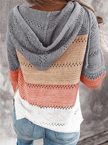 Drune | Kontrastfarbige Strick Zip Leichtgewicht Hoodie