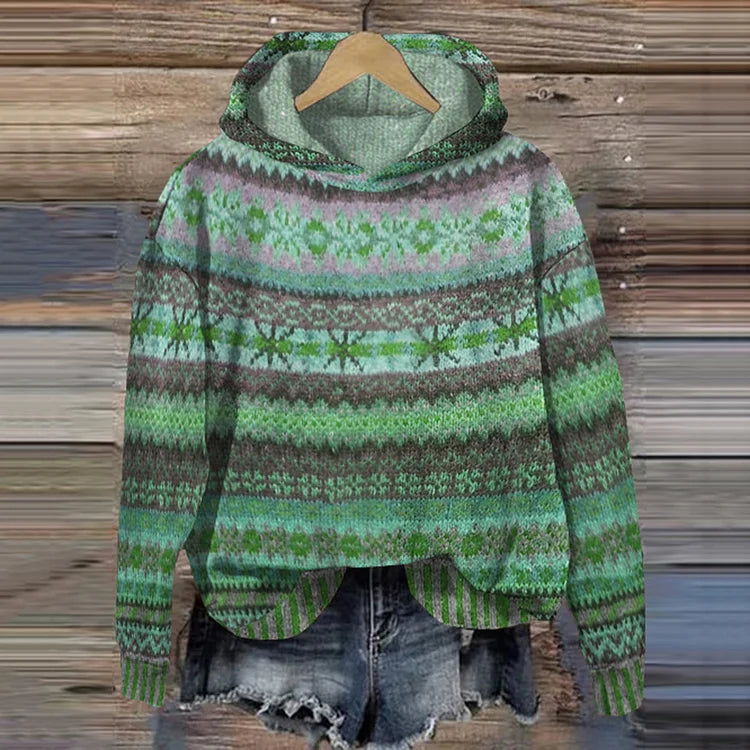 Drune | Damen Strickhoodie mit norwegischem Muster und Kapuze