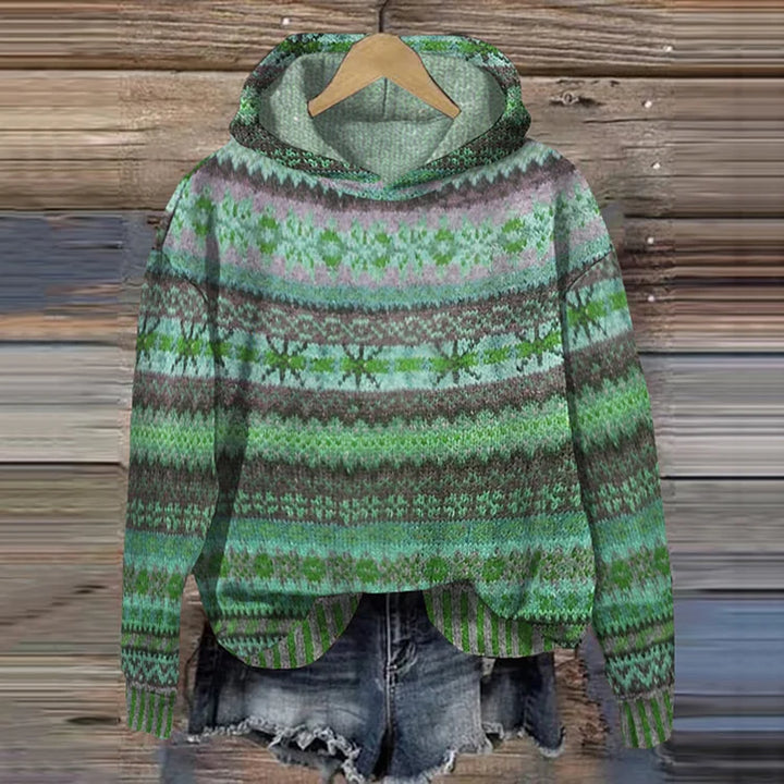 Drune | Damen Strickhoodie mit norwegischem Muster und Kapuze