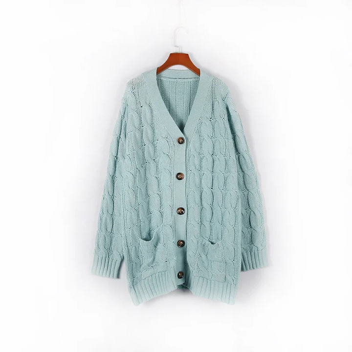 Drune | Wollstrickjacke Damen Mit Zopfmuster Und Holzknöpfen, Lockere