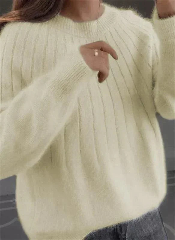 Drune | Strickpullover Weiche Mohair Mischung Rippmuster Lockerer Schnitt Lange Ärmel