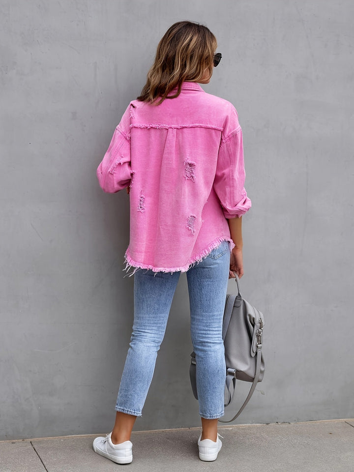 Drune | Denimjacke Boho Nicht Dehnbar, Einfarbig, Knopfverschluss
