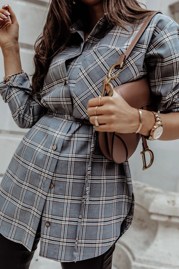 Drune | Grab My Hand Karierter Button-Up Gürtel Hemd