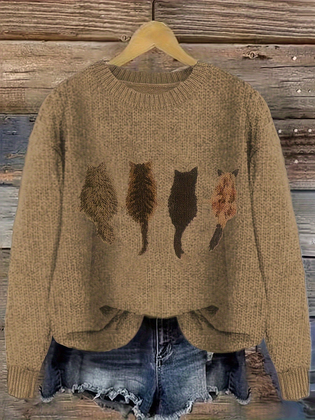 Drune | Strickpullover mit Katzendesign Acrylmischung Komfortabel und Stilvoll
