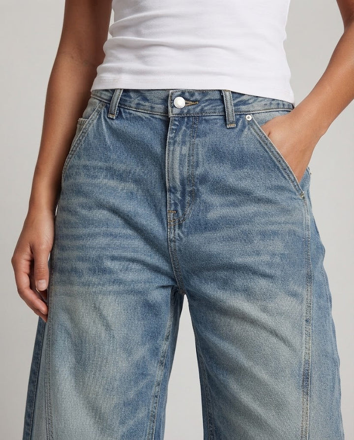 Damen Extraweite Palazzodenim-Hose mit keilförmigen Kniepaneelen und bodenlangem Saum Drune