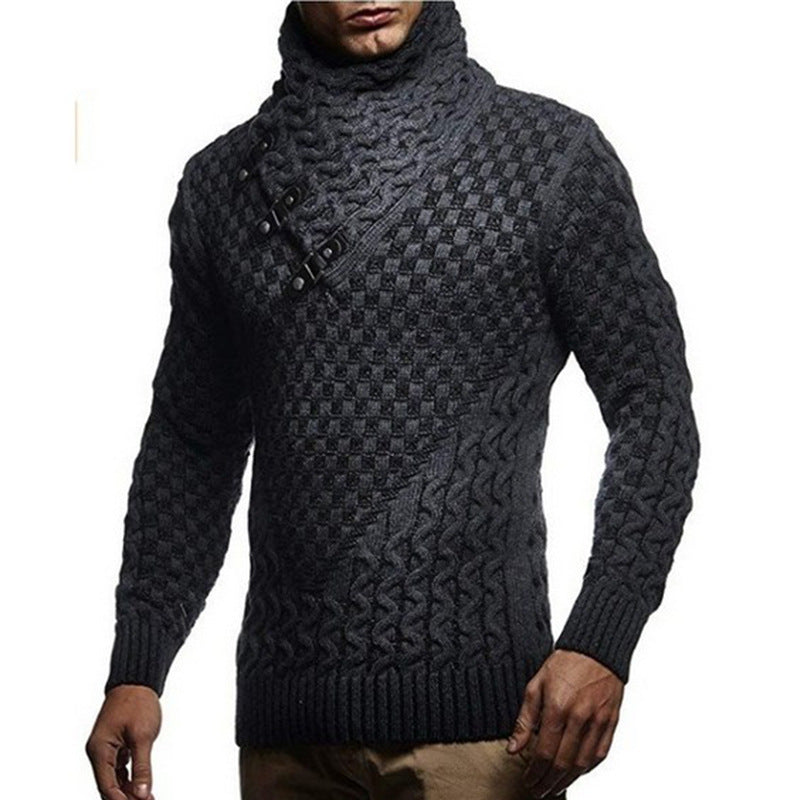 Herren Strickpullover mit asymmetrischem Schalkragen und Zopfstrick Drune