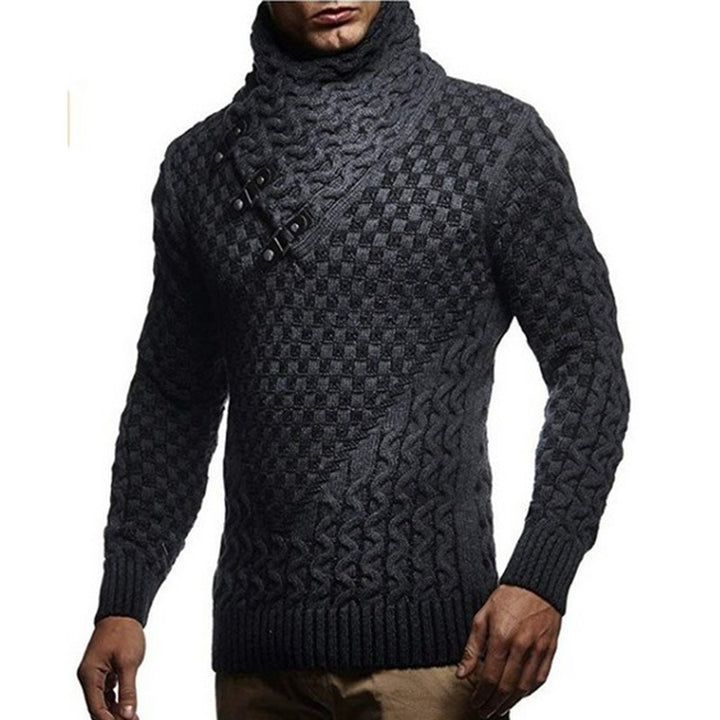 Herren Strickpullover mit asymmetrischem Schalkragen und Zopfstrick Drune