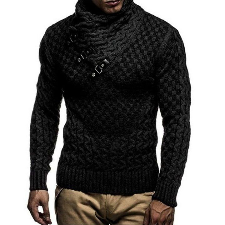 Herren Strickpullover mit asymmetrischem Schalkragen und Zopfstrick Drune
