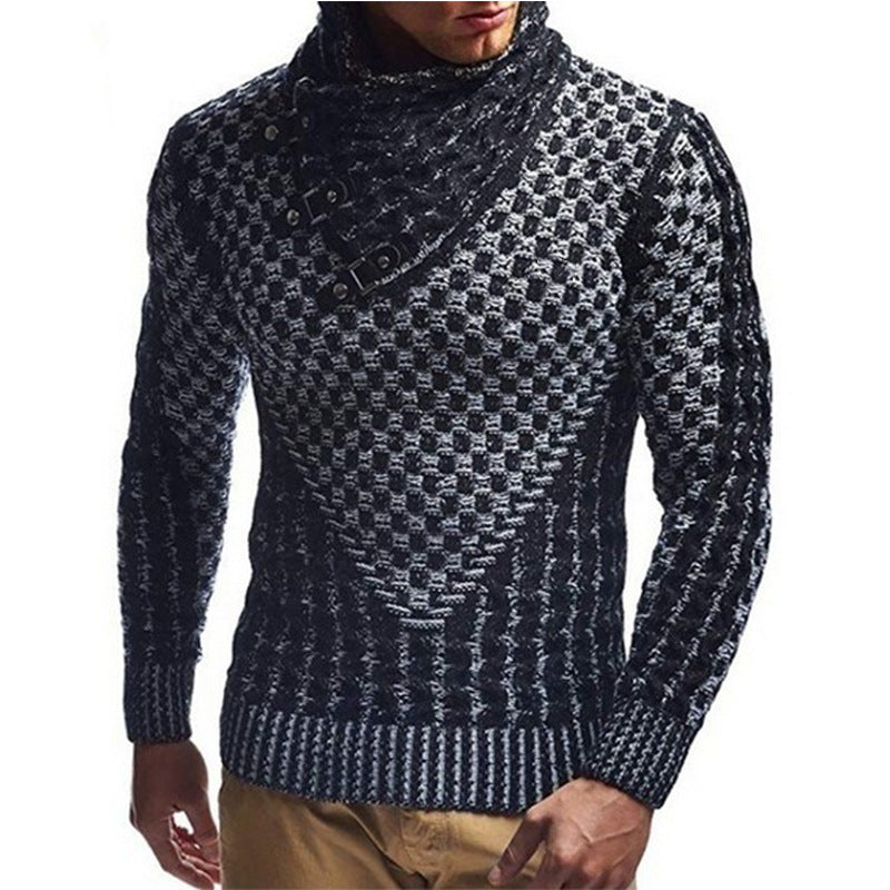 Herren Strickpullover mit asymmetrischem Schalkragen und Zopfstrick Drune