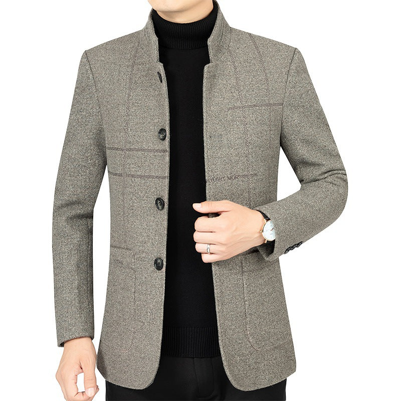 Herren Kurzblazer im Sakko-Stil mit Stehkragen und strukturierter Wollmischung Drune