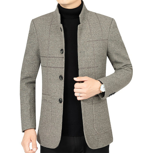 Herren Kurzblazer im Sakko-Stil mit Stehkragen und strukturierter Wollmischung Drune