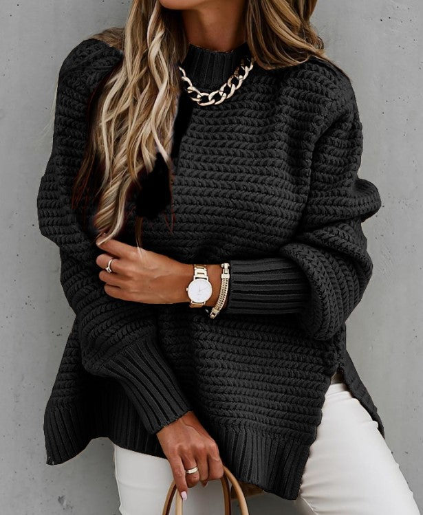 Damen Lässiger Strickpullover mit strukturiertem Muster und Rollkragen Drune