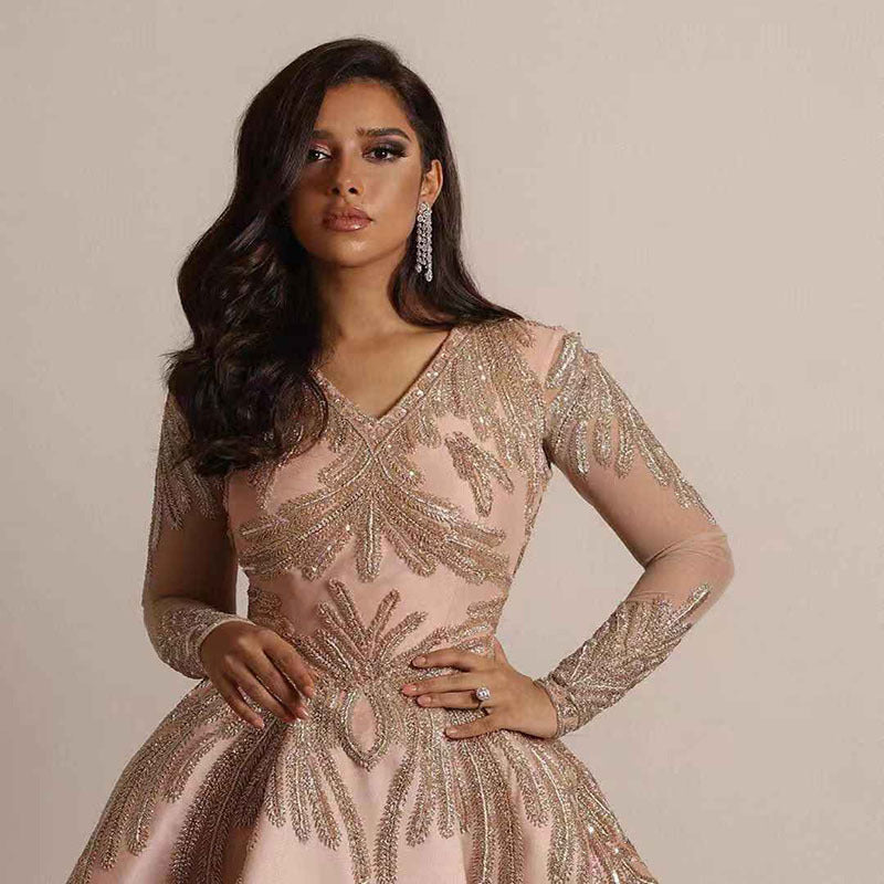 Damen Glamouröses Abendkleid mit schimmernden Pailletten und tiefem V-Ausschnitt Drune