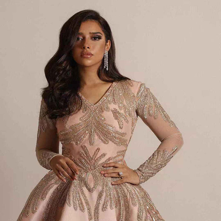 Damen Glamouröses Abendkleid mit schimmernden Pailletten und tiefem V-Ausschnitt Drune