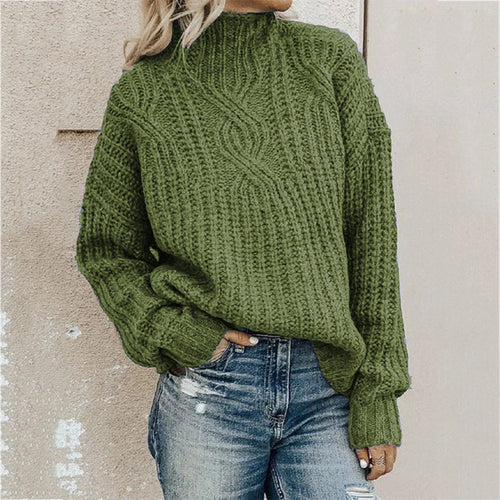Damen Grobstrickpullover mit hohem Kragen und detaillierter Zopfstruktur Drune