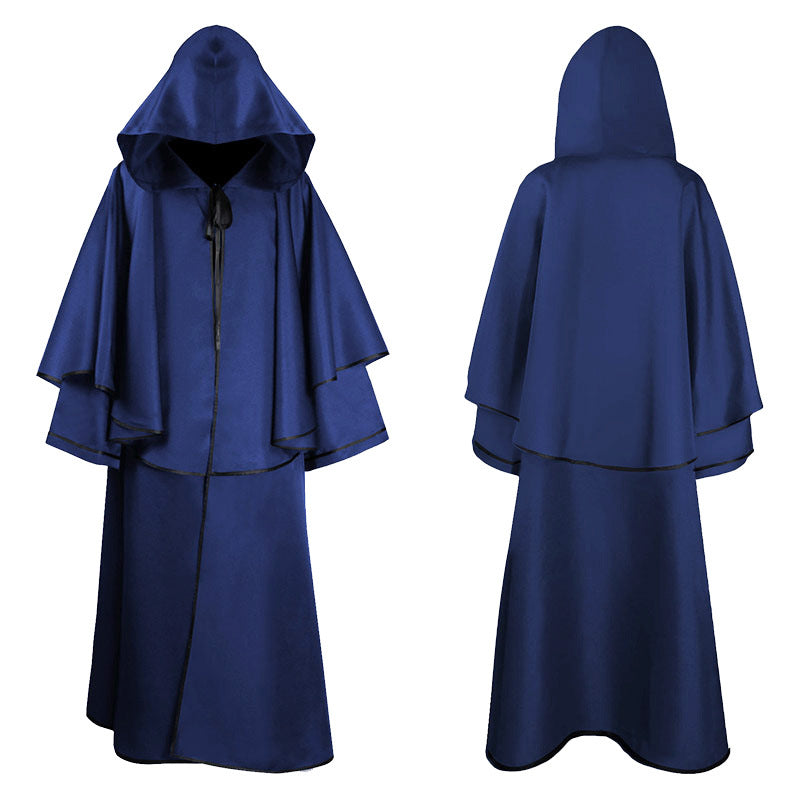 Unisex nan mehrschichtiger Kapuzenumhang mit weitem Fall und Satinbandverschluss Drune