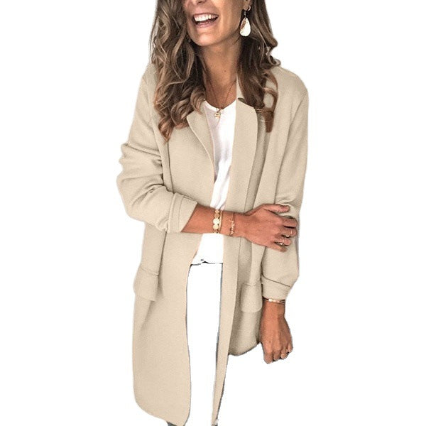 Damen Modischer und eleganter Fleece-Mantel mit praktischen Taschen Drune
