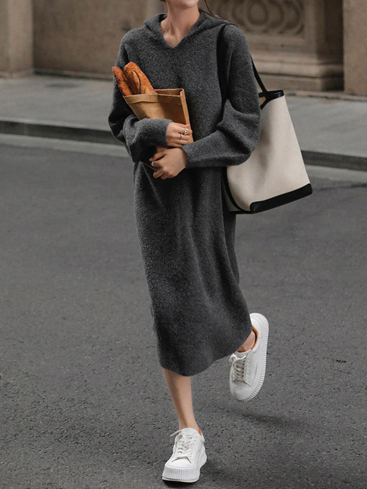 Drune | Woll - Kapuzen - Strick - Midi - Kleid