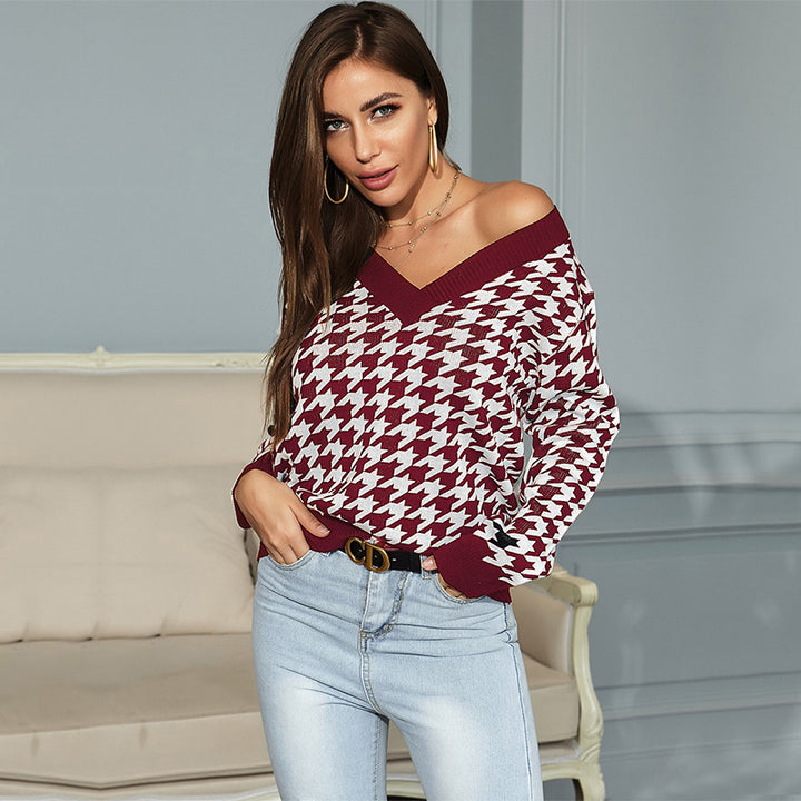 Damen Verspielter Pullover mit Karomuster Drune