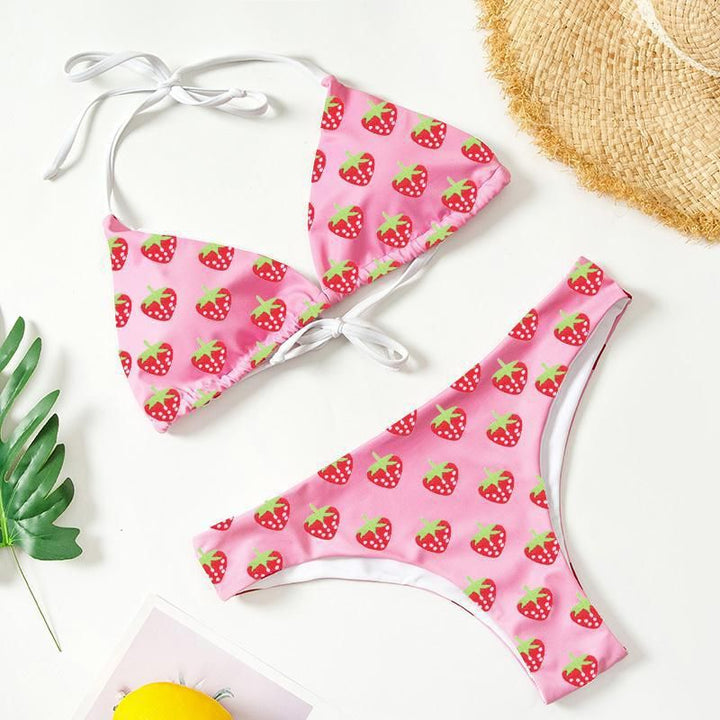 Damen Triangel-Bikini mit fruchtigen Erdbeerprint Drune