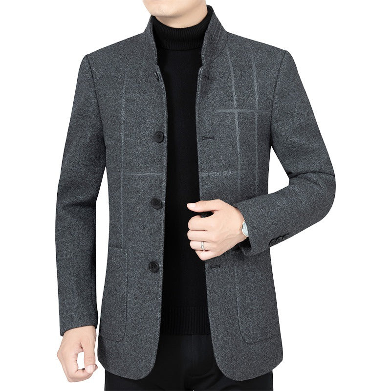 Herren Kurzblazer im Sakko-Stil mit Stehkragen und strukturierter Wollmischung Drune