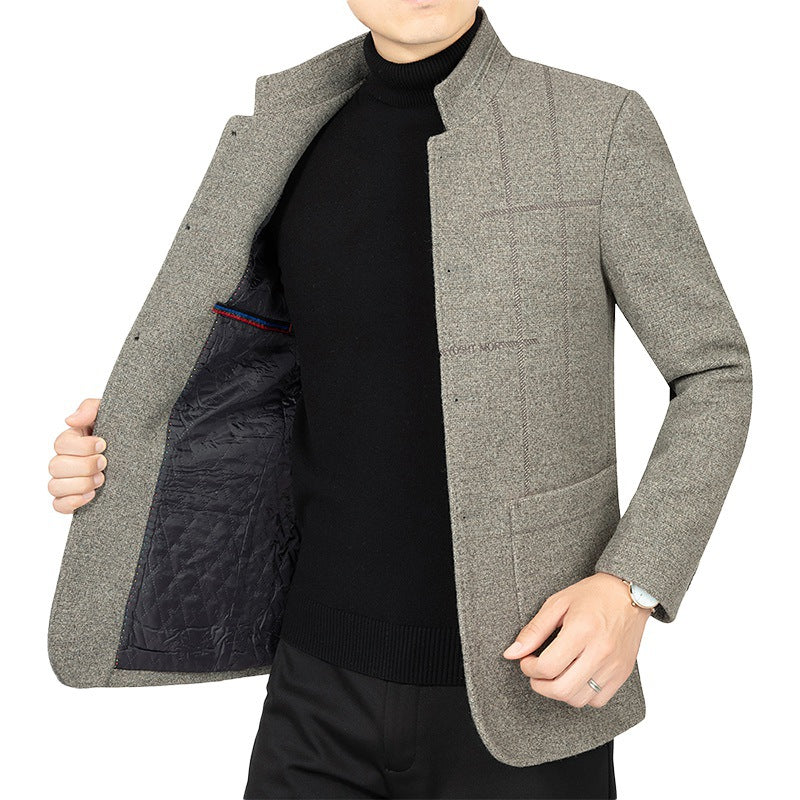 Herren Kurzblazer im Sakko-Stil mit Stehkragen und strukturierter Wollmischung Drune