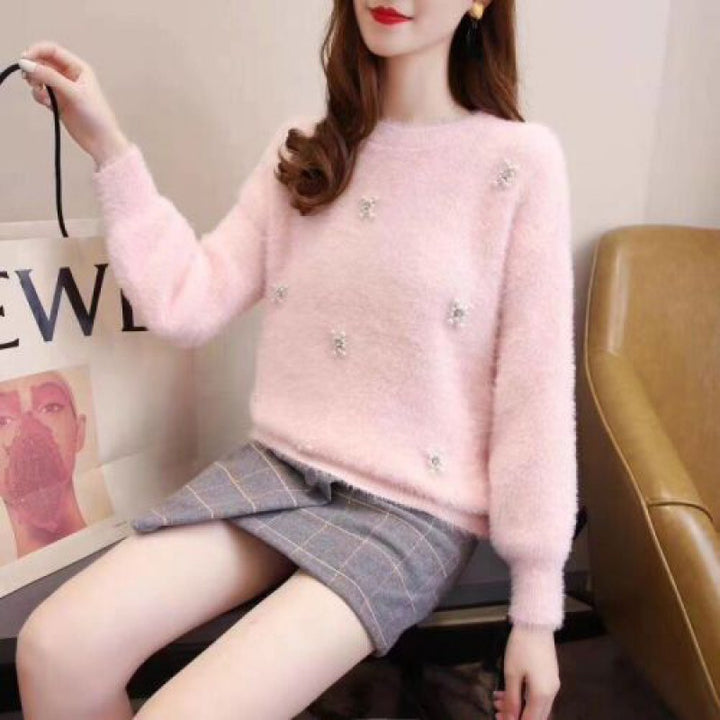 Damen weicher Pullover mit eleganten Perlenapplikationen Drune