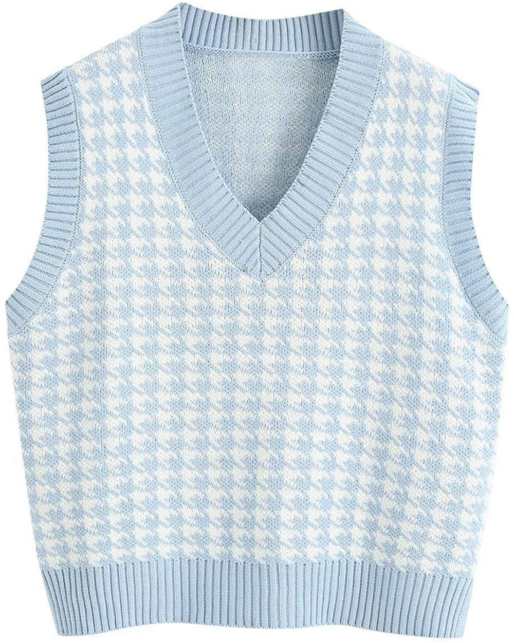 Damen Strickweste mit Hahnentritt-Muster, V-Ausschnitt und geripptem Saum Drune