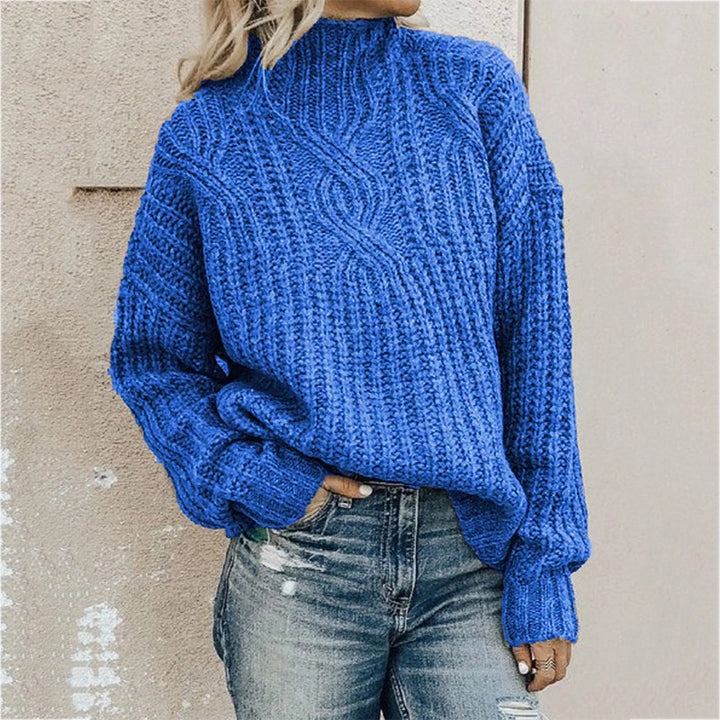 Damen Grobstrickpullover mit hohem Kragen und detaillierter Zopfstruktur Drune
