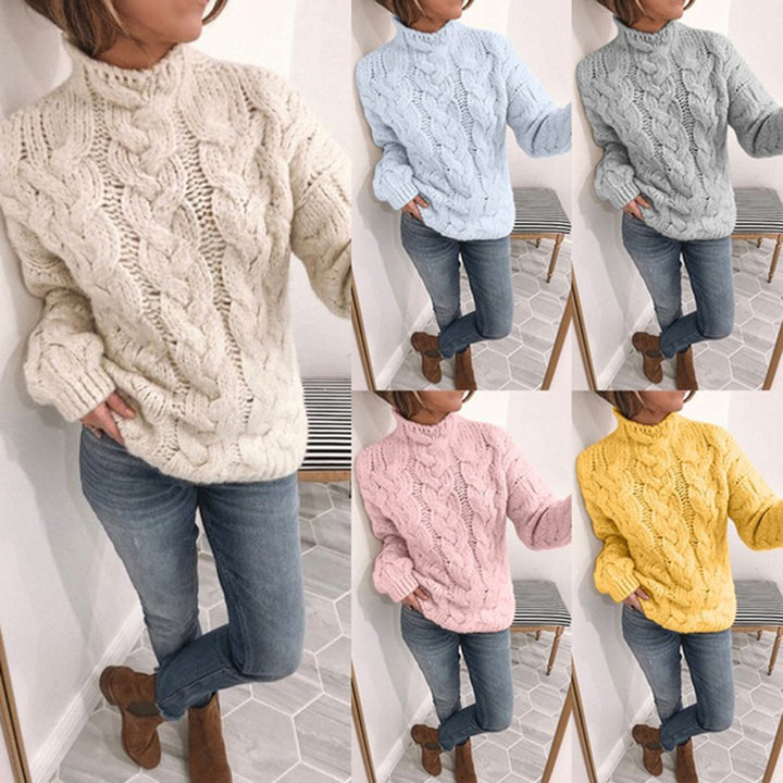 Damen Strickpullover mit extravagantem Zopfmuster und hohen Kragen Drune