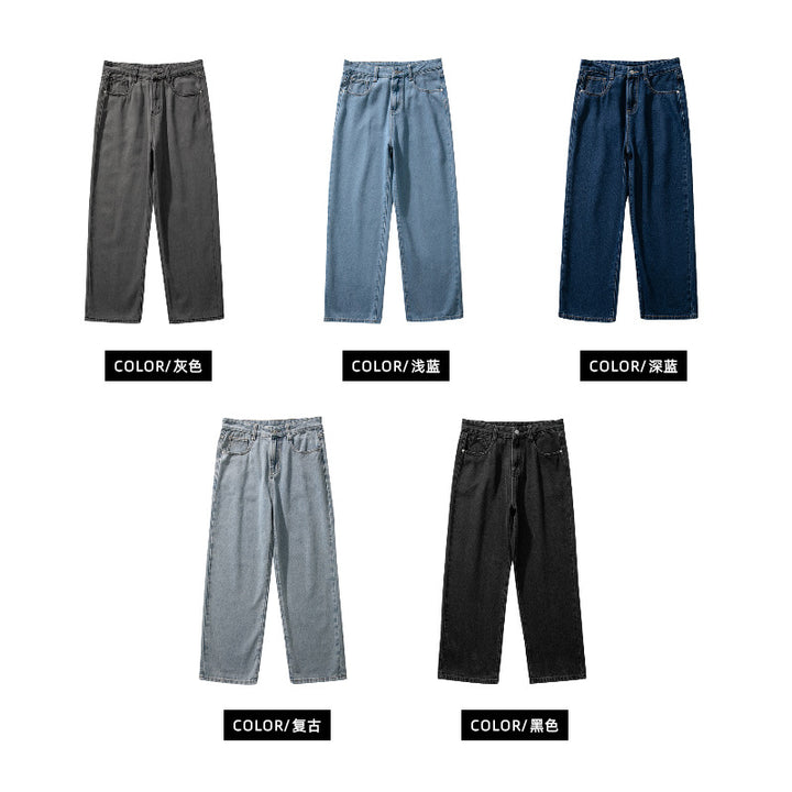 Herren Superweit geschnittene Straight‑Baggy‑Jeans aus schwerem schwarzem Denim mit elastischem Saum Drune