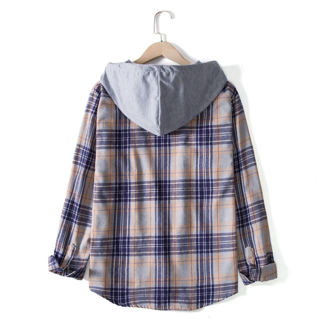 Damen Flanellhemd mit Kapuze und praktischem Design Drune