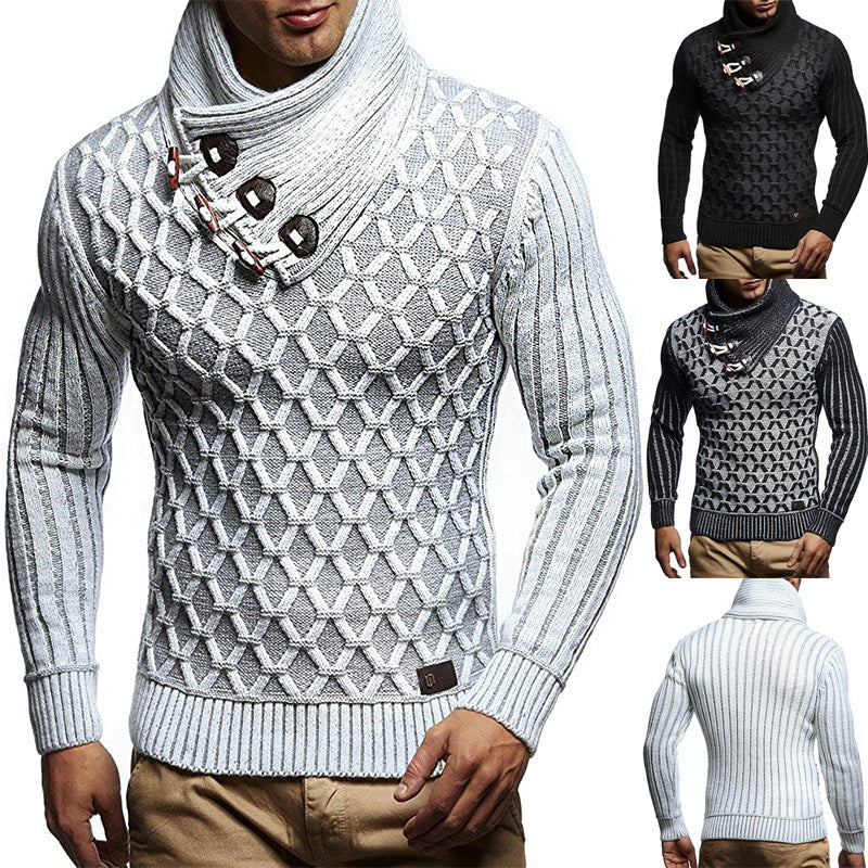 Herren Strickpullover mit hohem Kragen und innovativem Strukturdesign Drune
