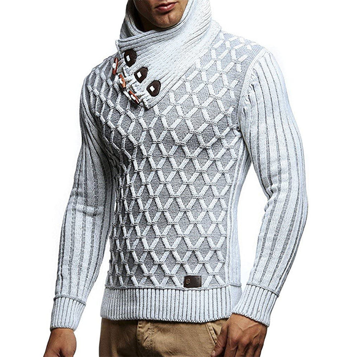 Herren Strukturstrick-Pullover mit überlappendem Rollkragen und Knebelverschlüssen Drune