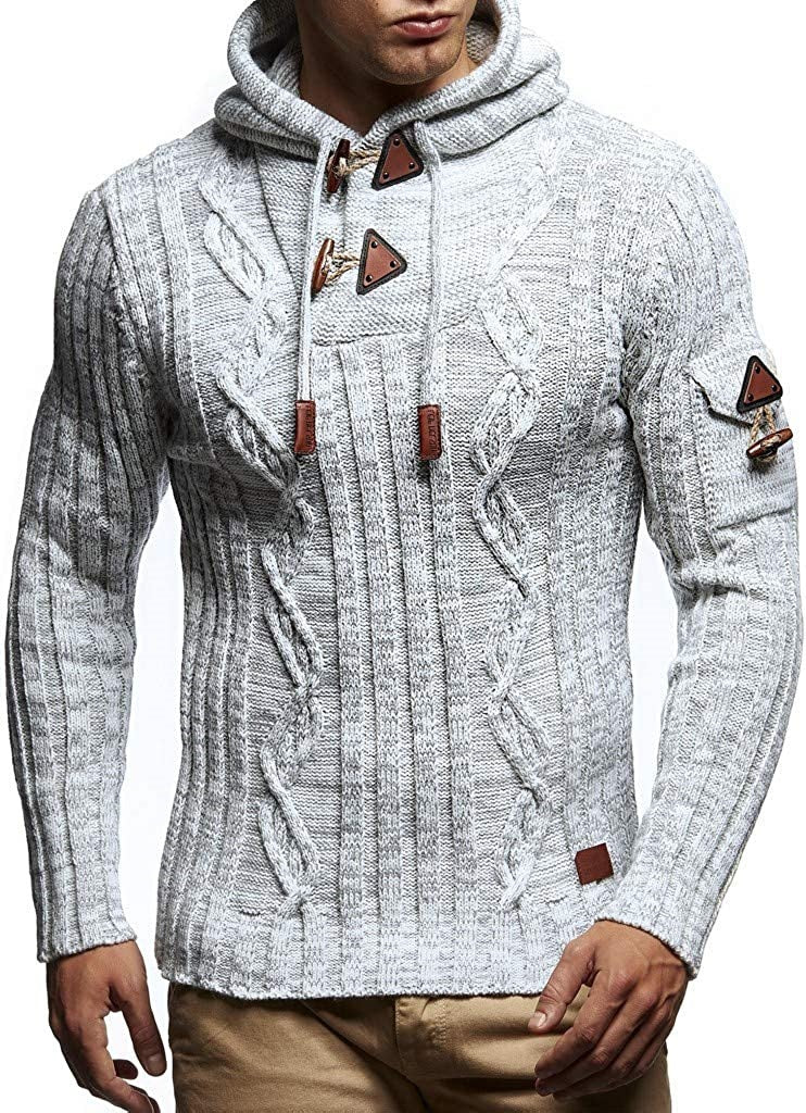 Herren Grobstrick Pullover mit Kapuze und dekorativen Schnürdetails Drune