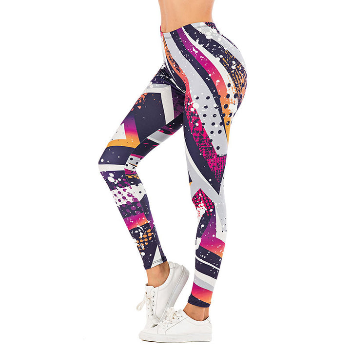 Damen Leggings mit abstraktem Streifenmuster, hoher Taille und atmungsaktivem Stretch-Funktionsstoff Drune