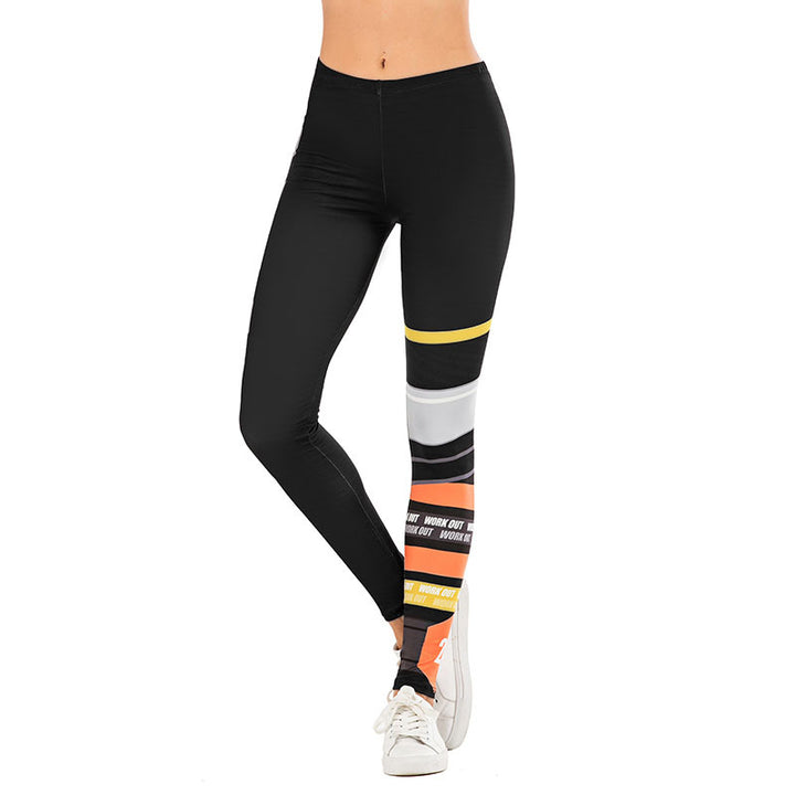 Damen Leggings mit abstraktem Streifenmuster, hoher Taille und atmungsaktivem Stretch-Funktionsstoff Drune