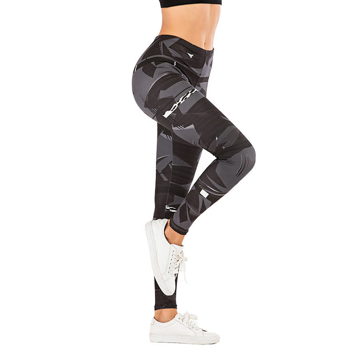 Damen Leggings mit abstraktem Streifenmuster, hoher Taille und atmungsaktivem Stretch-Funktionsstoff Drune