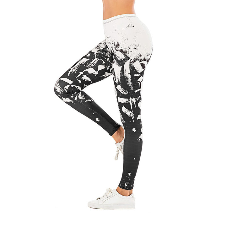 Damen Leggings mit abstraktem Streifenmuster, hoher Taille und atmungsaktivem Stretch-Funktionsstoff Drune