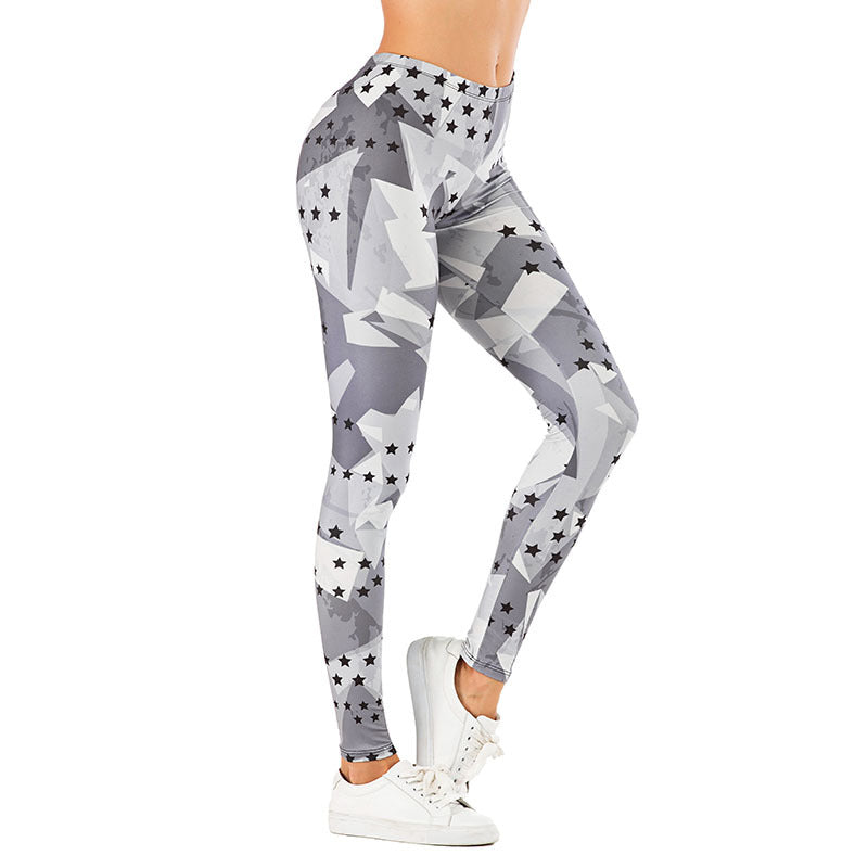 Damen Leggings mit abstraktem Streifenmuster, hoher Taille und atmungsaktivem Stretch-Funktionsstoff Drune